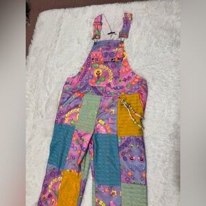 New xl unisex pink patchwork overalls pants festival rave Kandi kid y2k raver